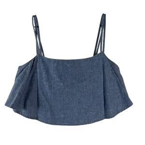 NEW Guess Women's Blue 100% Cotton Back Zip Simone Crop Top Enzyme Wash Size S